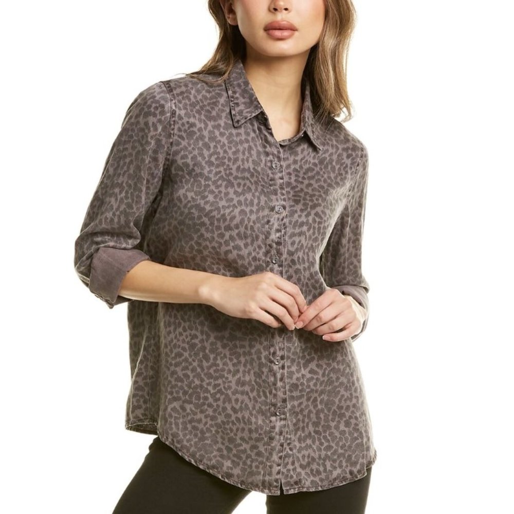 Monrow Mini Leopard Linen Blend Button Shirt Grey ( M )